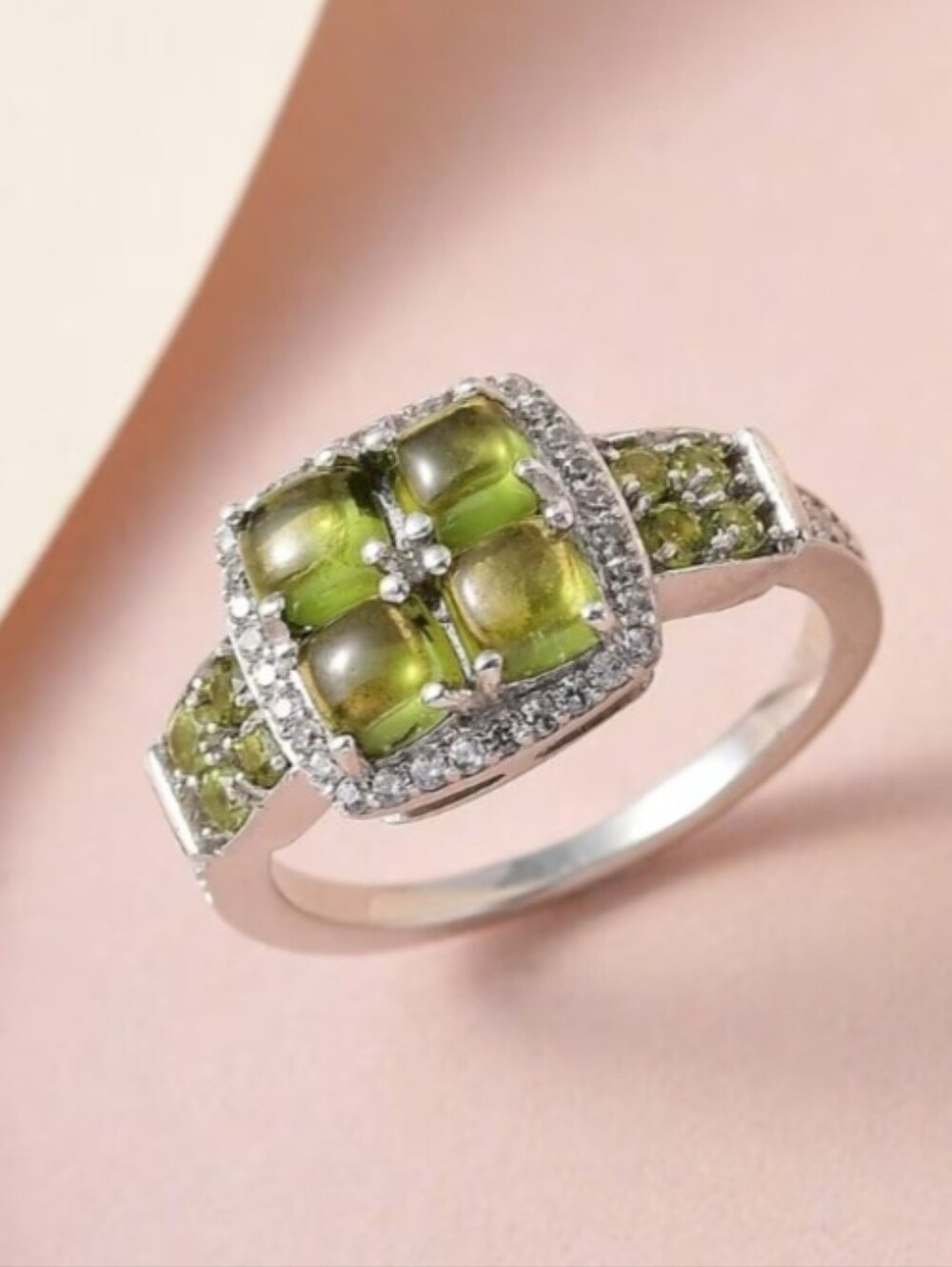 Vesuvianite And Cambodian Zircon Rhodium Plated 925 Silver Ring